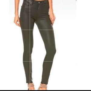 Paige Deep Juniper Green Hoxton Leather Look Jeans Stretch Ankle Size 24